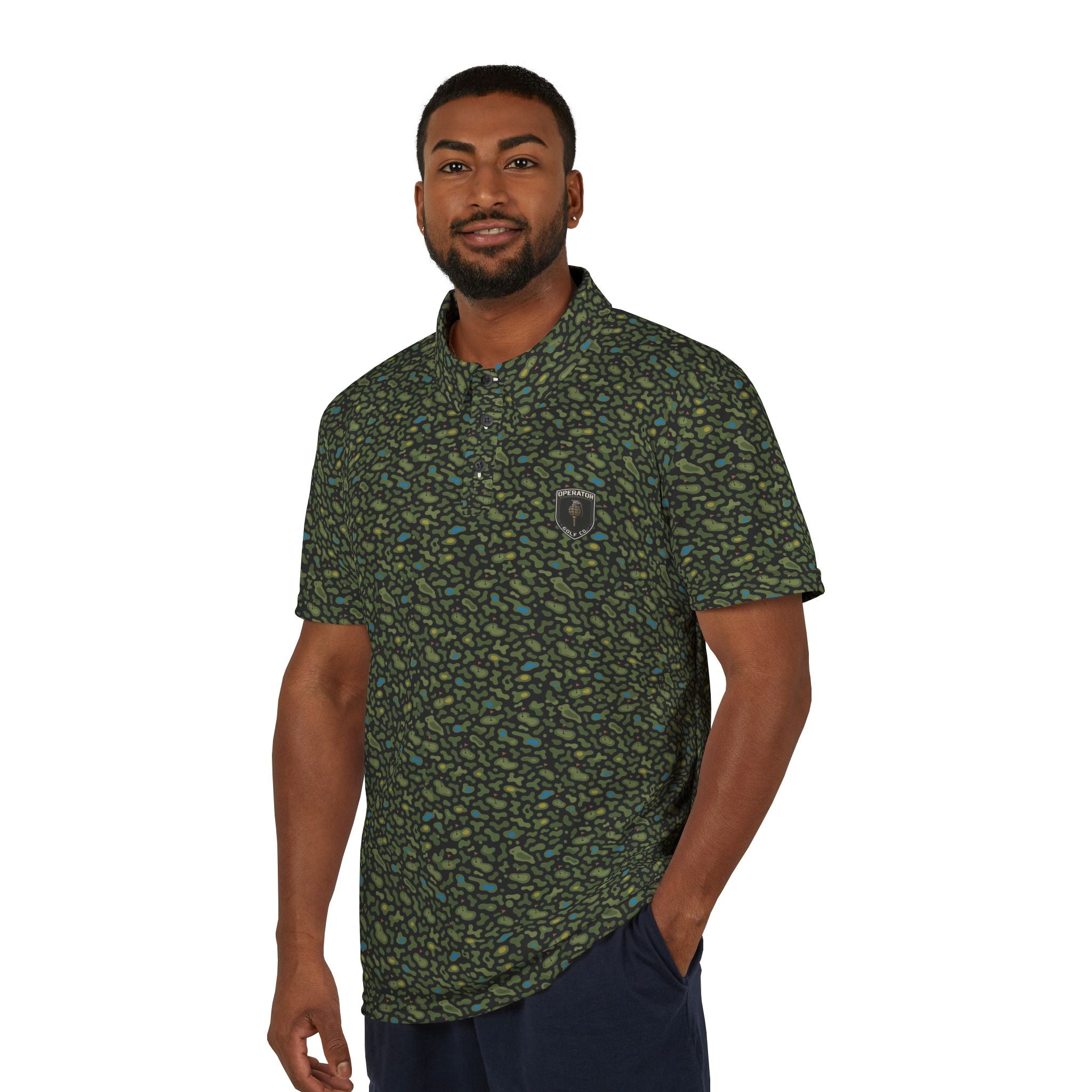 Multi-Green Camo Golf Polo
